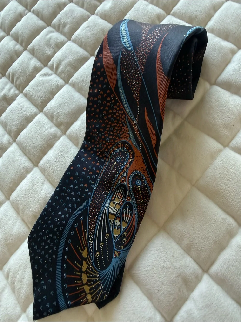 Courchevel Italy Silk Tie Navy Blue Red Geometric Arch Pattern Men's Necktie